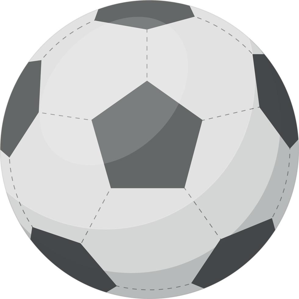 A bright black and white ball for playing football . Classic soccer ball in black and white. A sports accessory. Vector illustration isolated on a white background