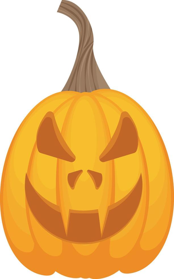 Jack-o-lantern is orange.. The image of a festive pumpkin lantern is a symbol of Halloween. An illustration of an autumn holiday. Vector illustration isolated on a white background