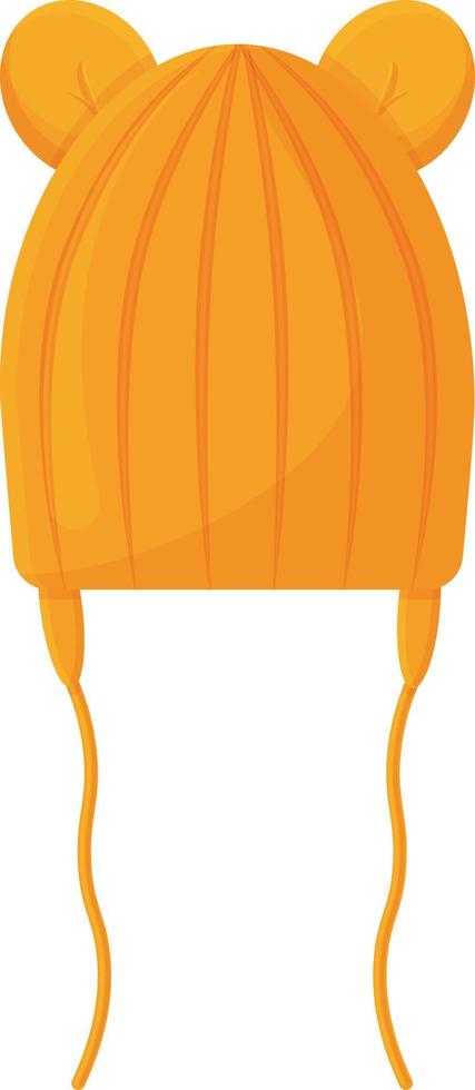 A warm knitted children s hat with cute bear ears. A warm yellow hat for walking in cold weather. Warm clothes. Vector illustration isolated on a white background.