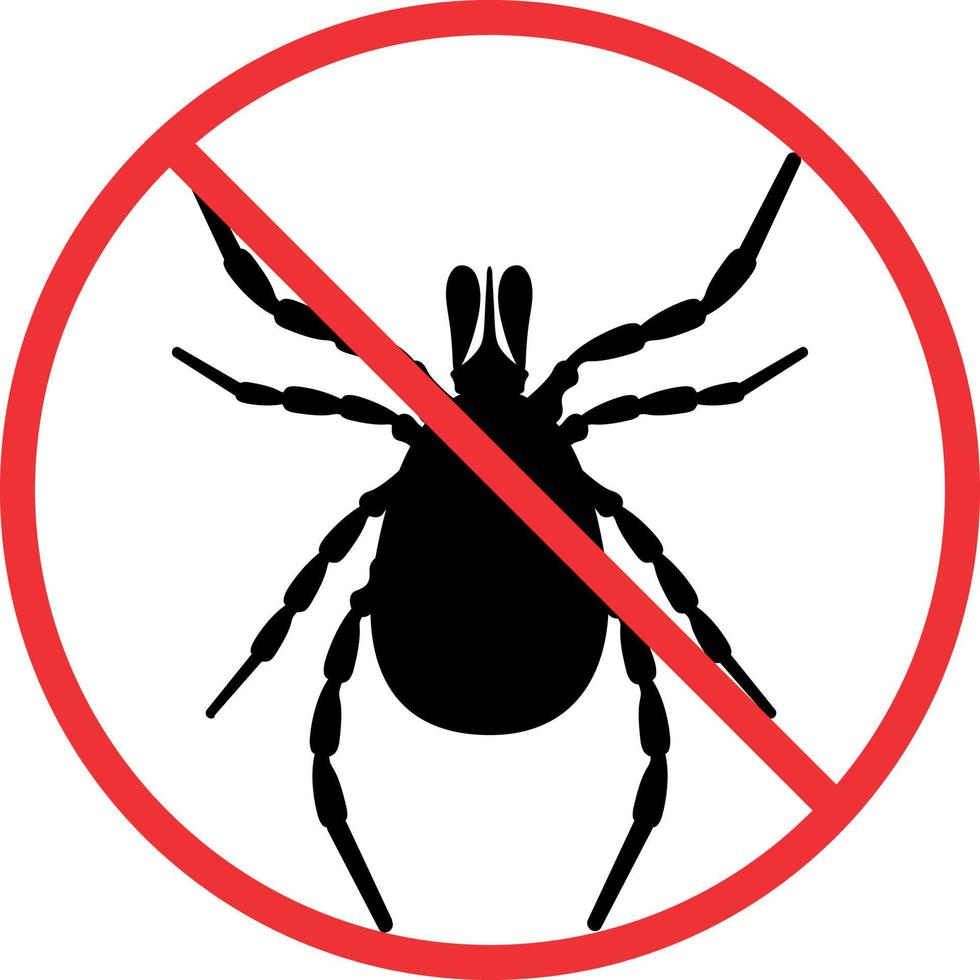 Stop the tick. A crossed-out warning sign about ticks. A sign of attention to the tick tick. The icon of the encephalitis parasite. Vector illustration of a warning sign about ticks. Vector