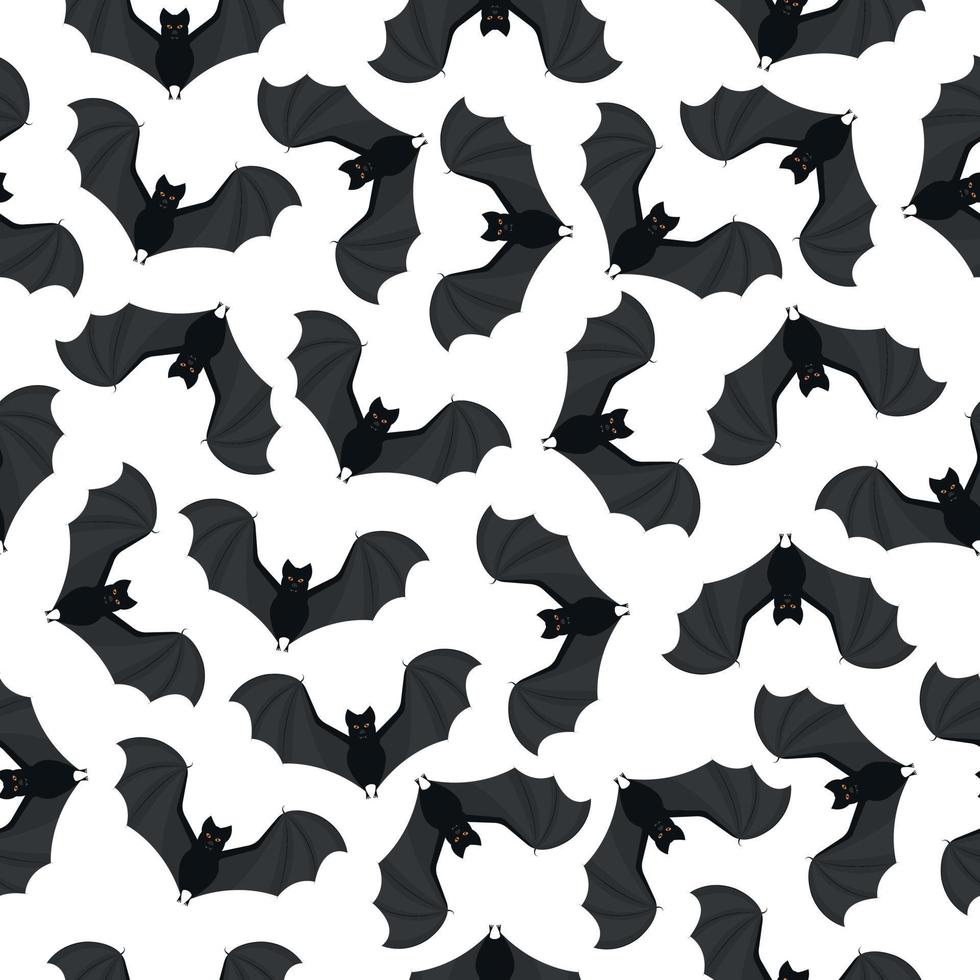 A festive, seamless pattern with the image of bats arranged in different positions. The Halloween symbol for the print. Vector illustration