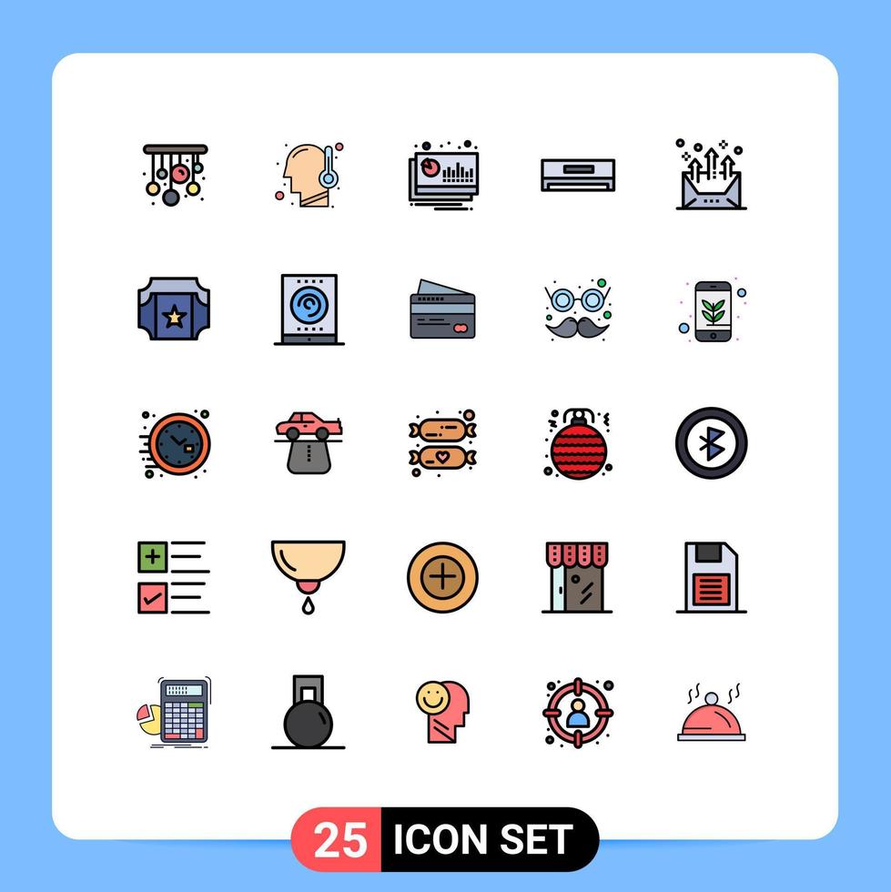 25 Thematic Vector Filled line Flat Colors and Editable Symbols of arrow technology chart electric air conditioner Editable Vector Design Elements