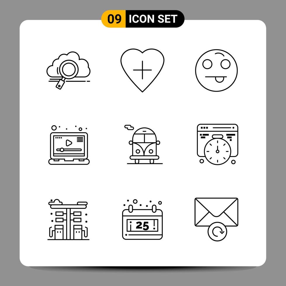 9 Black Icon Pack Outline Symbols Signs for Responsive designs on white background 9 Icons Set Creative Black Icon vector background