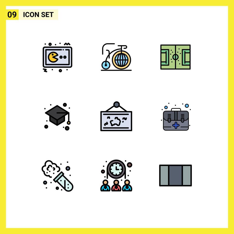 9 Universal Filledline Flat Colors Set for Web and Mobile Applications study education inspiration back to school pitch Editable Vector Design Elements