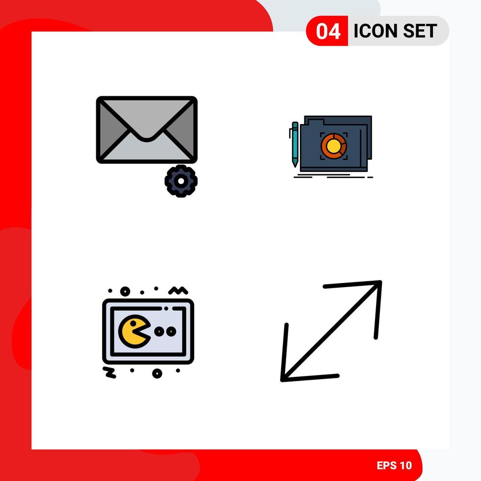Set of 4 Vector Filledline Flat Colors on Grid for mail gaming folder file console Editable Vector Design Elements