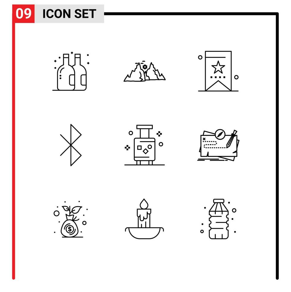 9 Thematic Vector Outlines and Editable Symbols of luggage signal book connection ui Editable Vector Design Elements