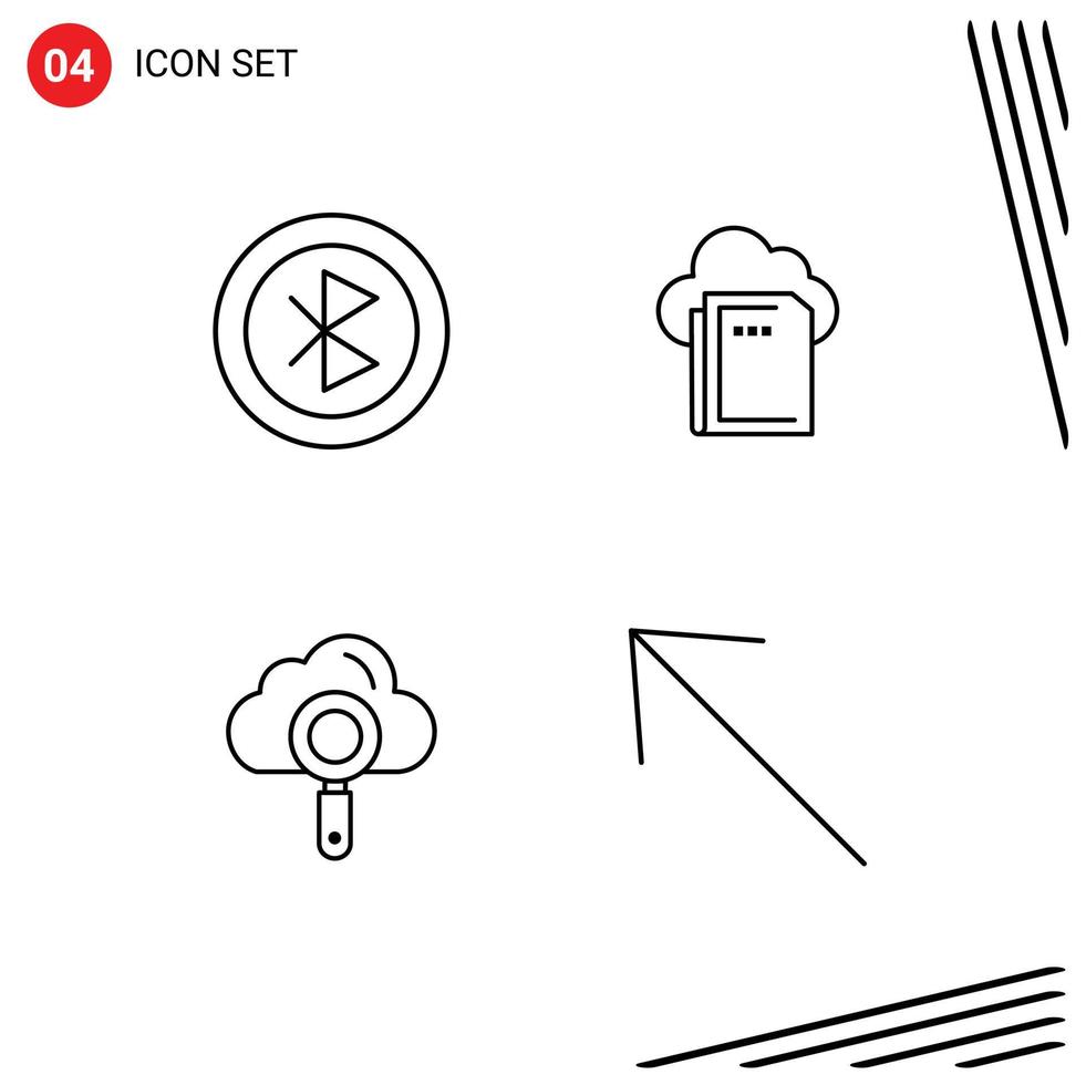 4 User Interface Line Pack of modern Signs and Symbols of bluetooth cloud network file search Editable Vector Design Elements