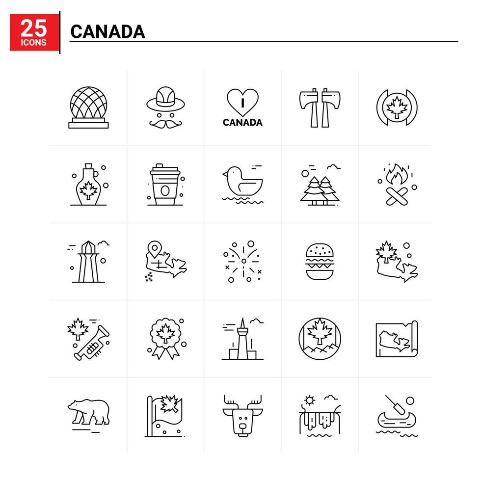 25 Canada icon set vector background