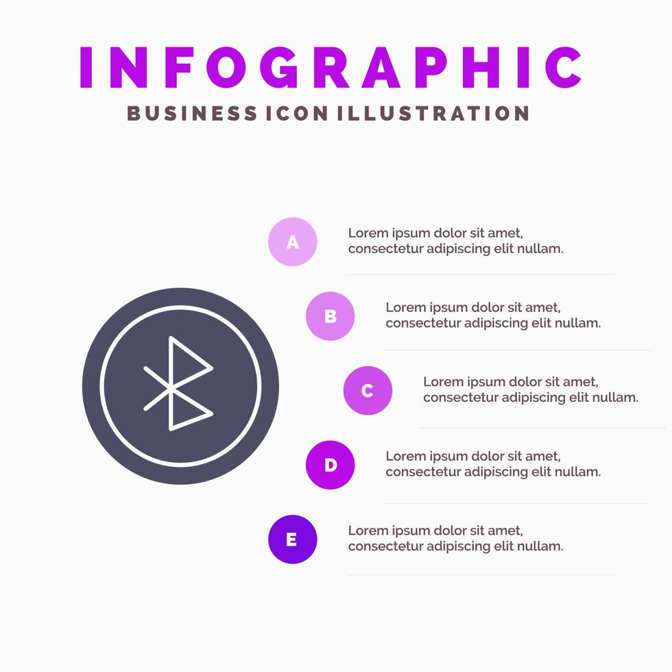 interfaz de usuario de bluetooth ui icono sólido infografía 5 pasos fondo de presentación vector