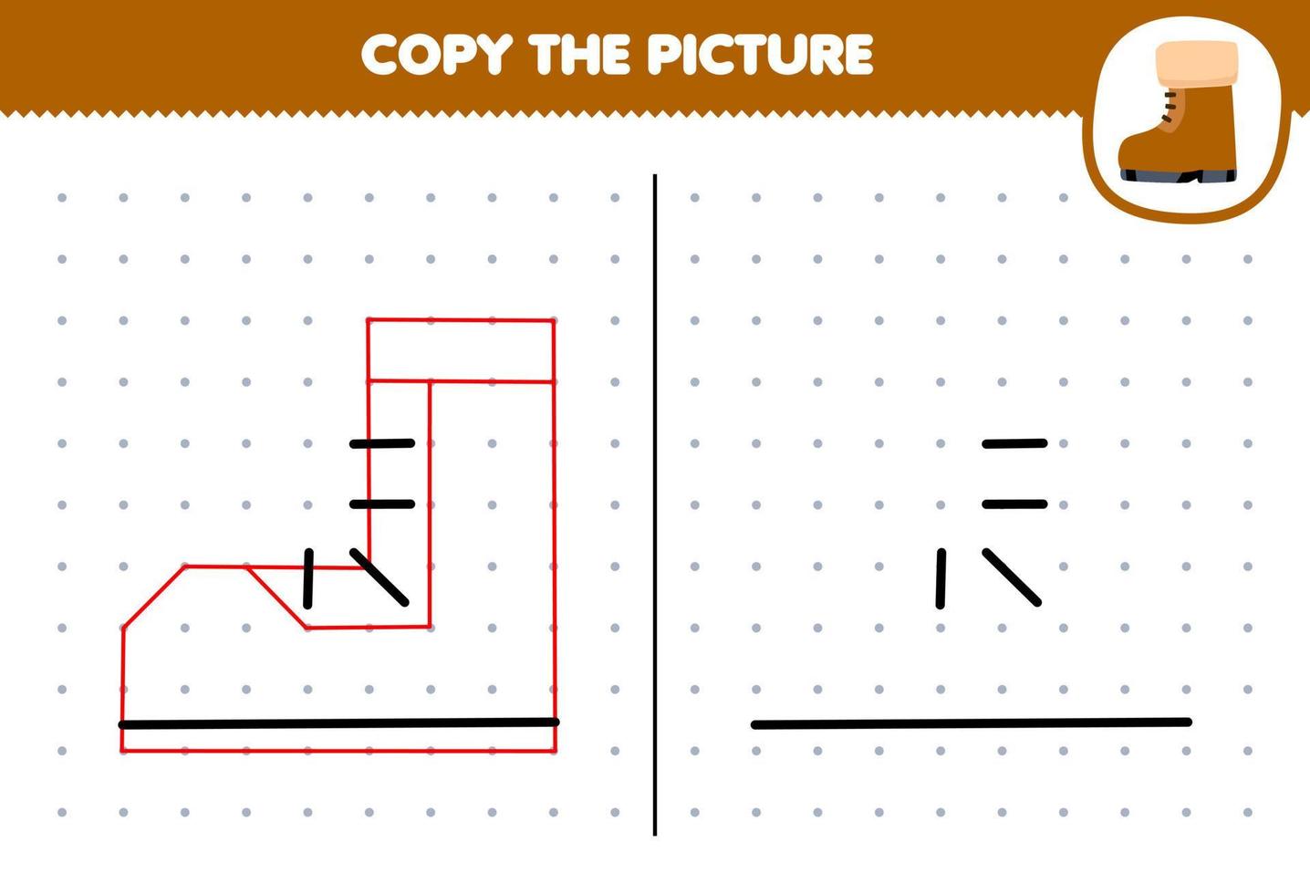 juego educativo para niños copiar imagen de arranque de dibujos animados lindo conectando la hoja de trabajo de invierno imprimible de punto vector