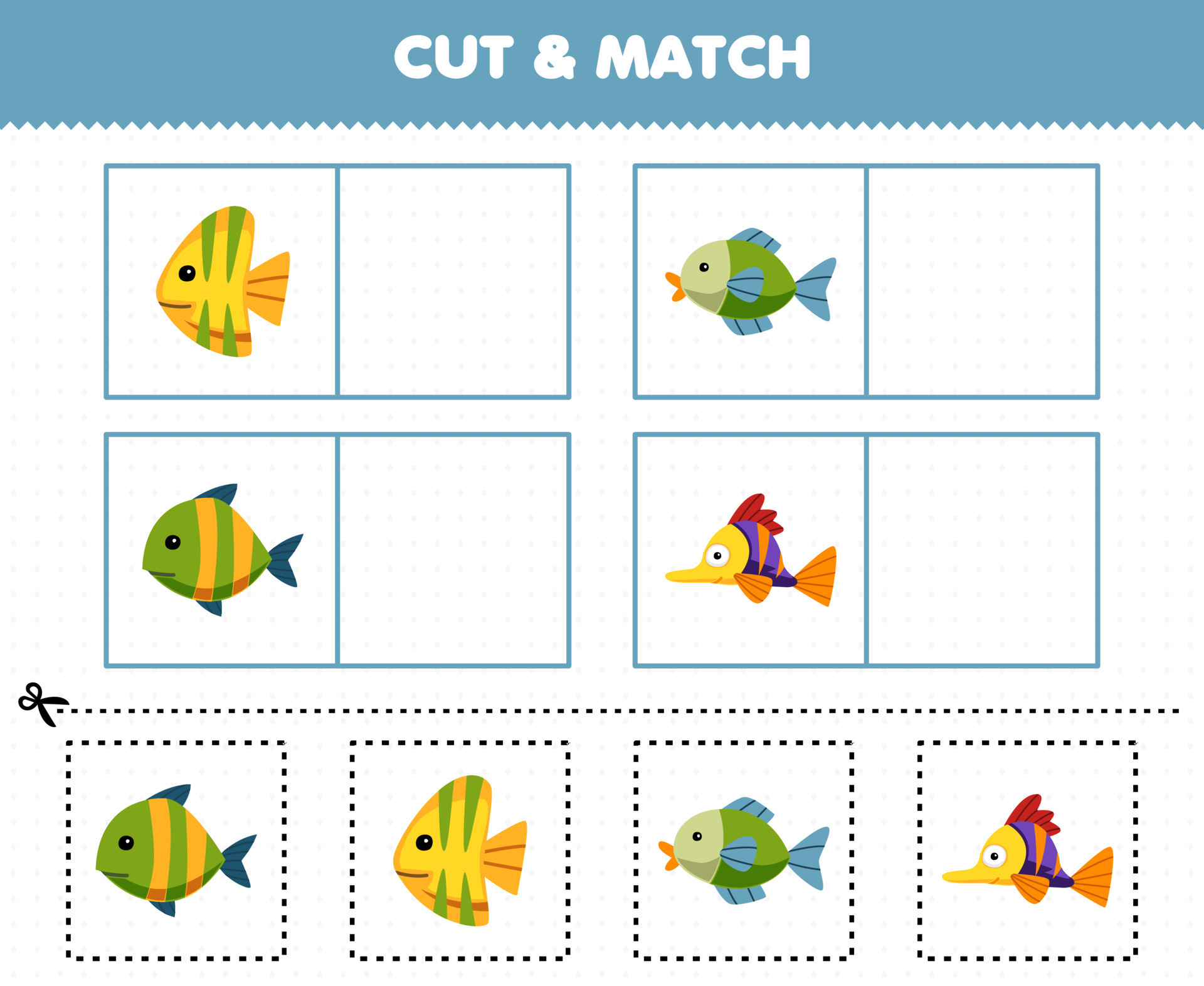 Education game for children cut and match the same picture of cute cartoon fish printable underwater worksheet 15508688 Vector Art at Vecteezy Education game for children cut and match the same picture of cute cartoon fish printable underwater worksheet 15508688 Vector Art at Vecteezy