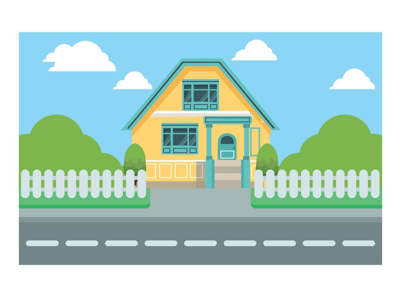 Flat illustration of biking walking through houses with friends and family.  Vector Illustration Suitable for Diagrams, Infographics, And Other Graphic assets
