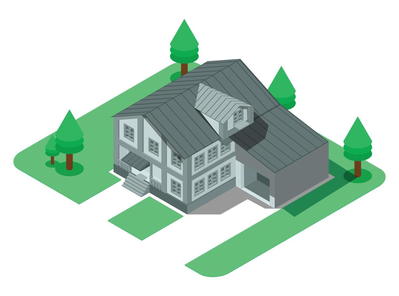 ilustración vectorial isométrica de edificios suburbanos con casas privadas para dos familias aisladas en fondo blanco vector