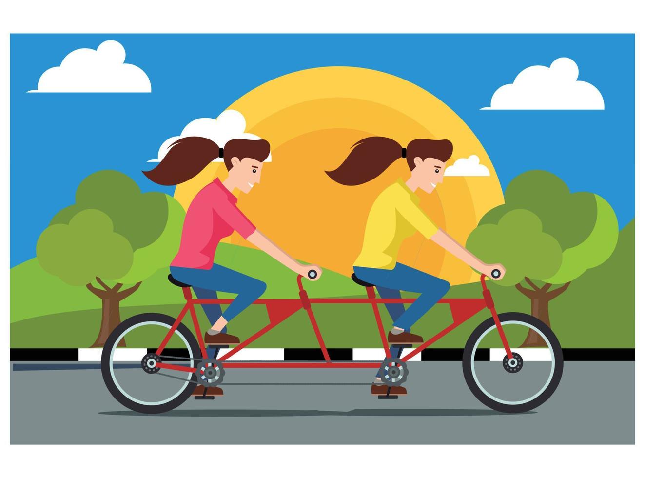 Illustration Young people doing physical activity outdoors in the park by cycling. Illustration Suitable for Diagrams, Infographics, And Other Graphic assets vector