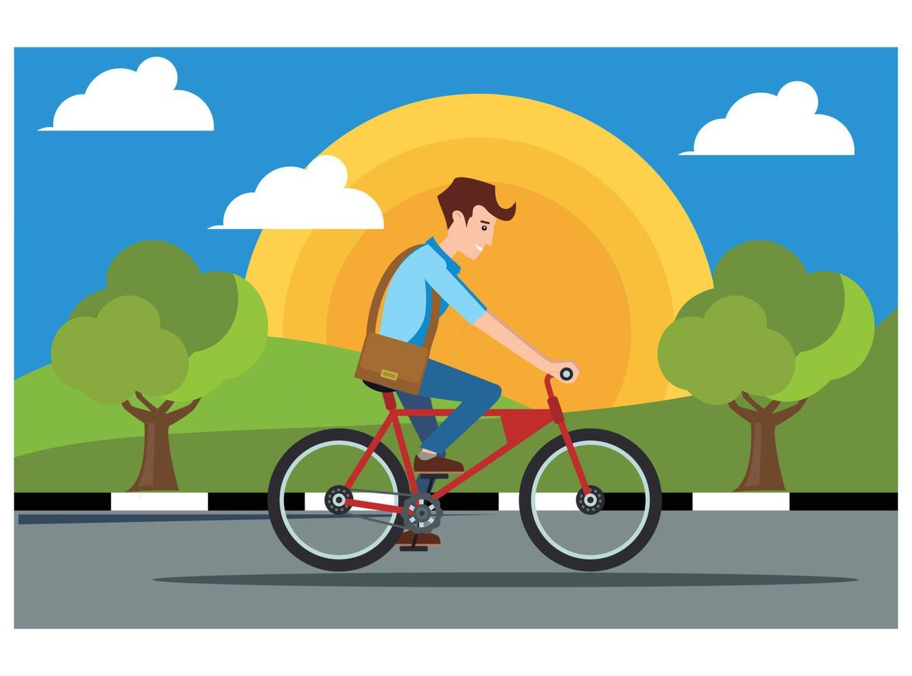 Illustration Young people doing physical activity outdoors in the park by cycling. Illustration Suitable for Diagrams, Infographics, And Other Graphic assets vector