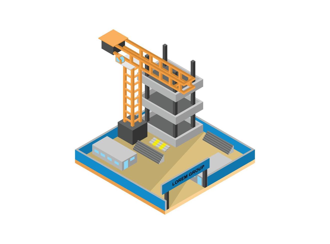 isometric illustration of building making process using crane heavy equipment.  Vector Isometric Illustration Suitable for Diagrams, Infographics, And Other Graphic assets