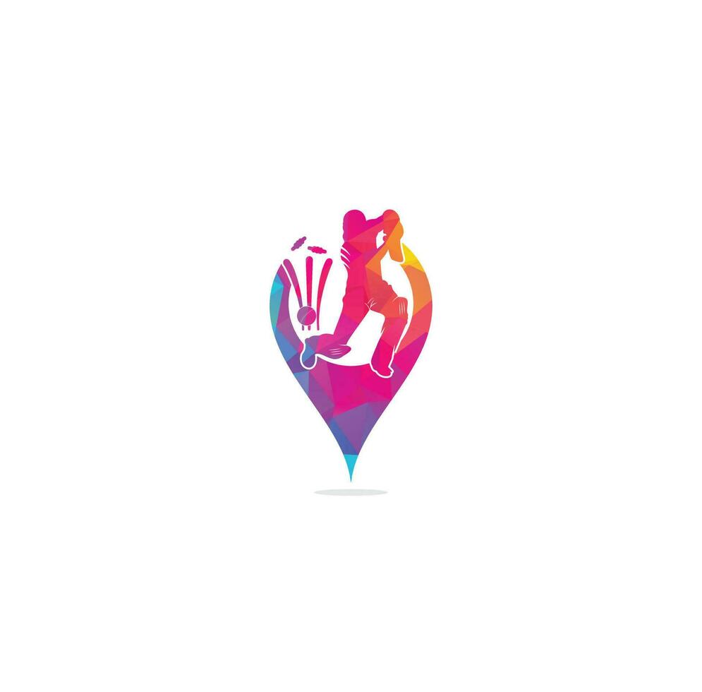 Batsman playing cricket map pin shape concept logo. Cricket competition logo. Cricket championship. cricket logo vector