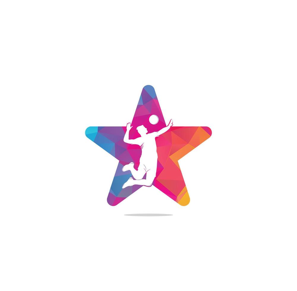 logo de concepto de forma de estrella de jugador de voleibol. jugador de voleibol abstracto saltando de un chapoteo. jugador de voleibol sirviendo pelota. vector