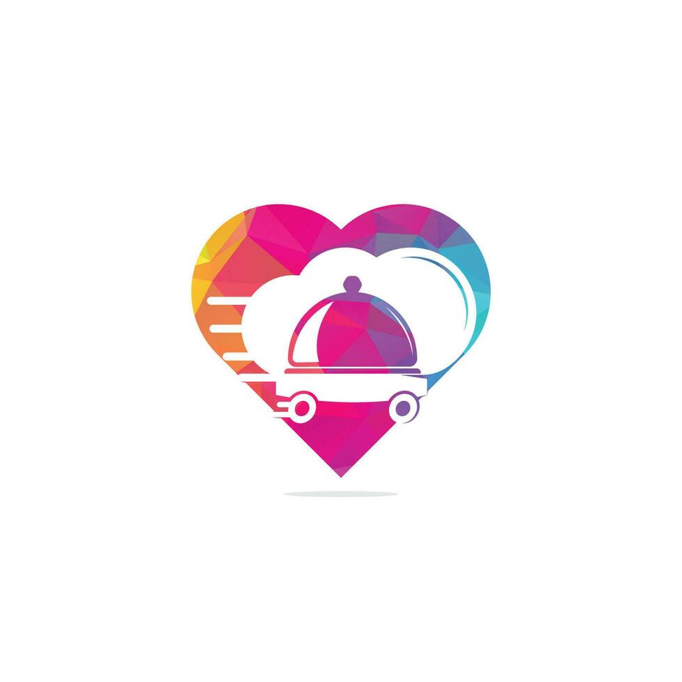 Food delivery heart shape concept logo design. Fast delivery service sign. Delivery logo online food ordering restaurant. vector