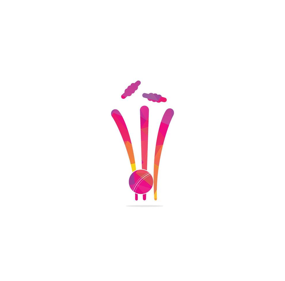 wickets de cricket y logo de pelota. logotipo de wicket y fianzas, signo de equipo. logotipo del campeonato de críquet. Ilustración de vector de emblema de deporte moderno. logotipo de grillo