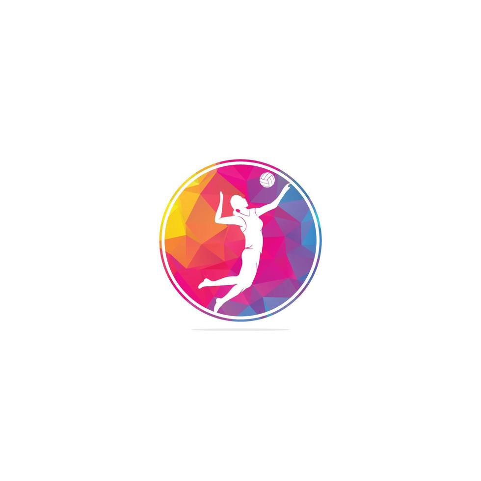 Female volleyball player logo.Abstract volleyball player jumping from a splash. Volleyball player serving ball. vector