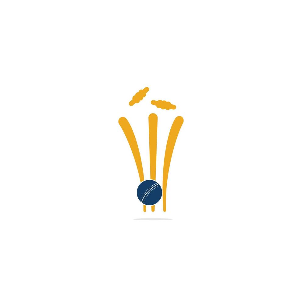 Cricket wickets and ball logo. Wicket and bails logo, equipment sign. Cricket championship logo. modern sport emblem vector illustration. Cricket logo