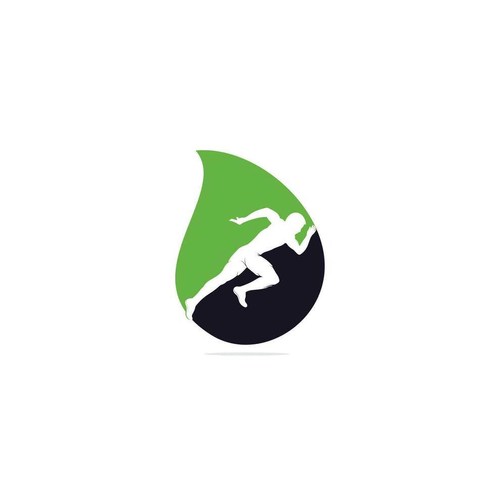 Running and Marathon drop shape concept Logo Vector Design. Running man vector symbol. Sport and competition concept.
