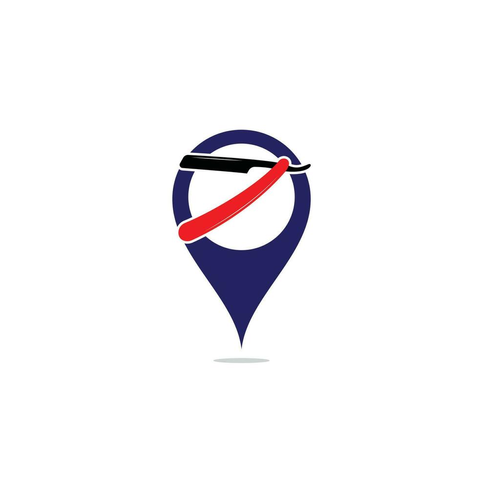Razor blade map pin shape concept logo design. simple flat vector illustration. Barber shop logo, label. Barber shop logo with barber razor