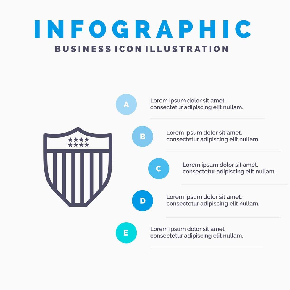 icono de línea de seguridad de escudo estadounidense con fondo de infografía de presentación de 5 pasos vector