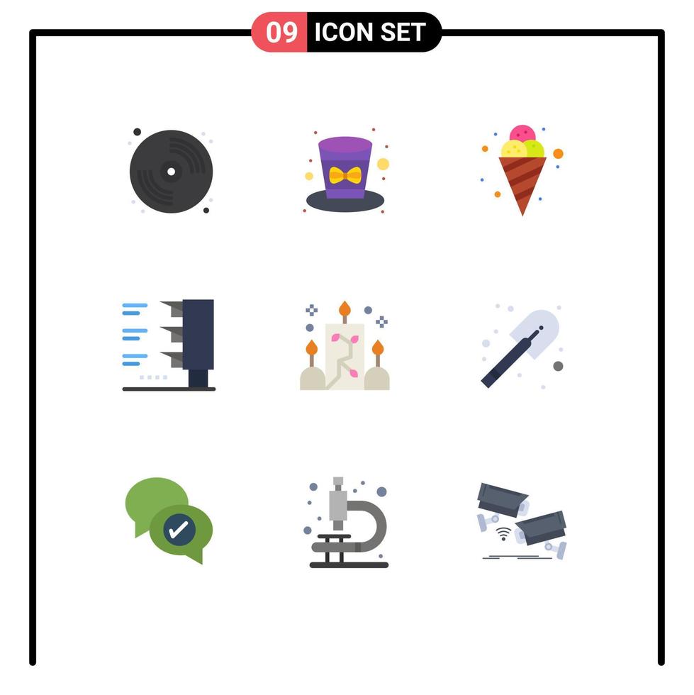 9 Universal Flat Color Signs Symbols of light candle cream travel traffic Editable Vector Design Elements