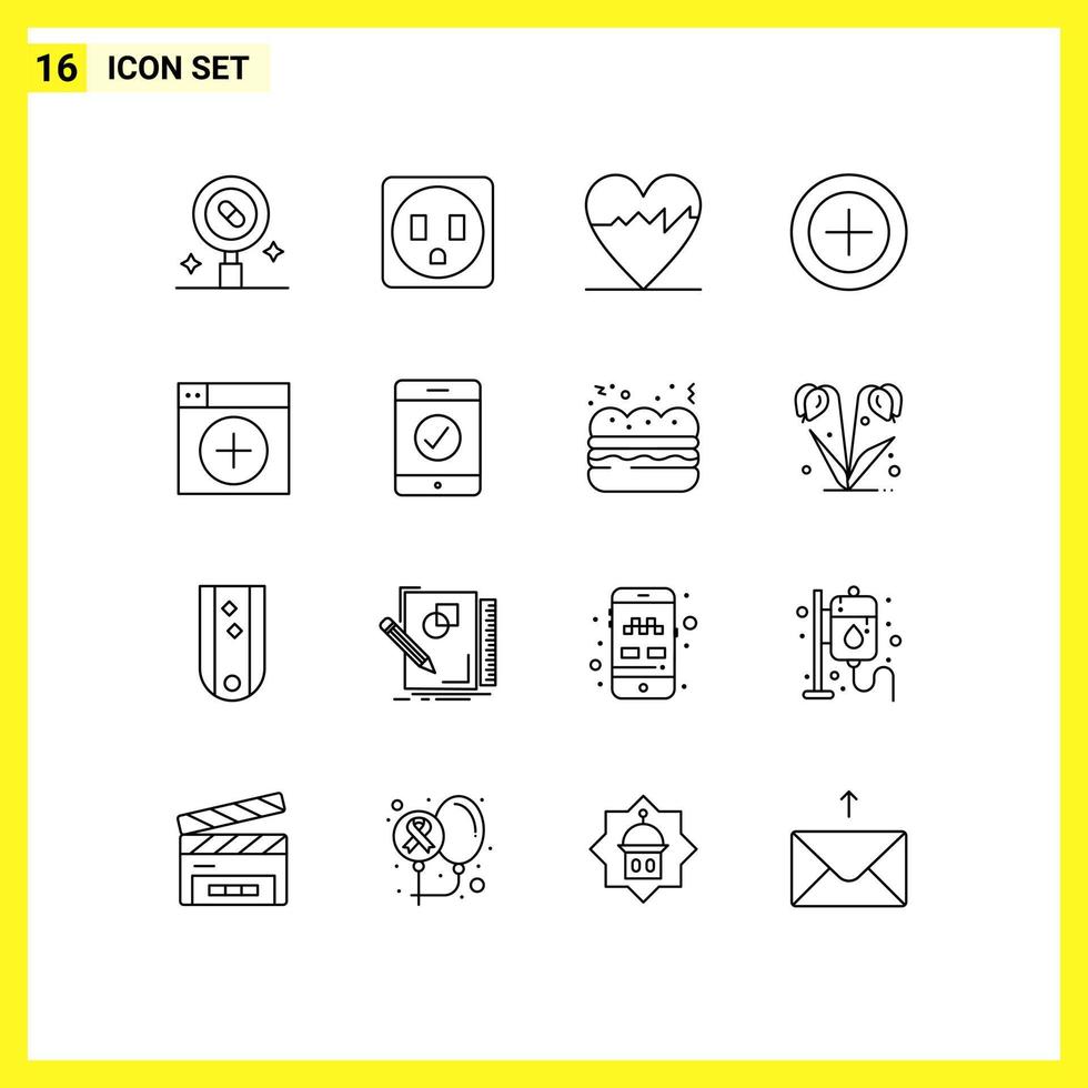 Modern Set of 16 Outlines and symbols such as app new heart window payments Editable Vector Design Elements