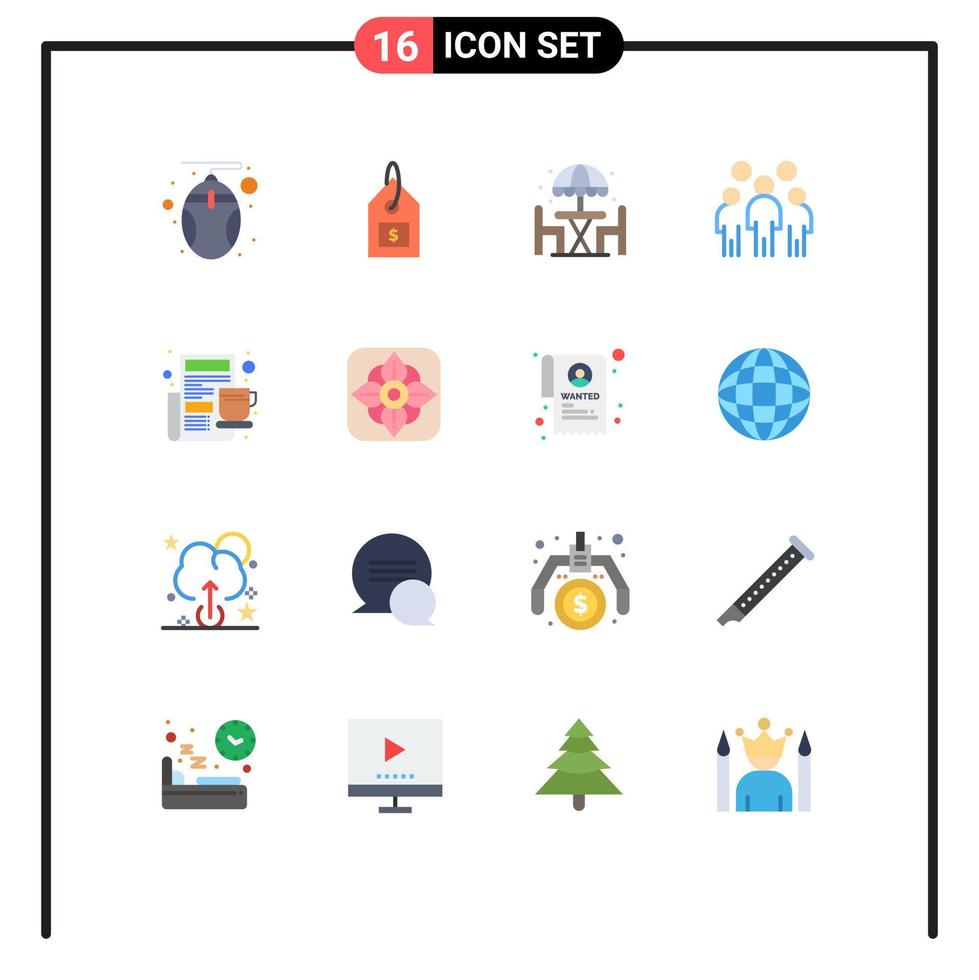 Set of 16 Modern UI Icons Symbols Signs for breakfast people home leadership group Editable Pack of Creative Vector Design Elements