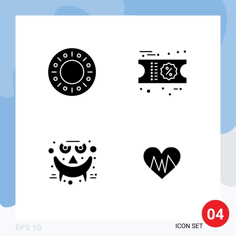 4 Creative Icons Modern Signs and Symbols of bakery smiley discount emots heart Editable Vector Design Elements