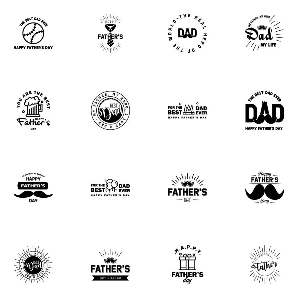 Happy fathers day greeting cards set 16 Black Vector typography lettering Usable for banners print You are the best dad text design Editable Vector Design Elements