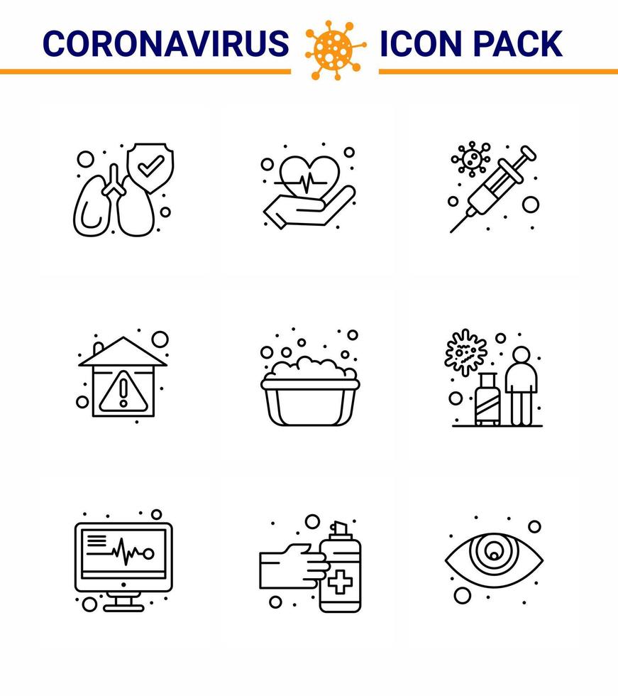 Coronavirus Awareness icon 9 Line icons icon included soap basin basin vaccine stay home prevent viral coronavirus 2019nov disease Vector Design Elements