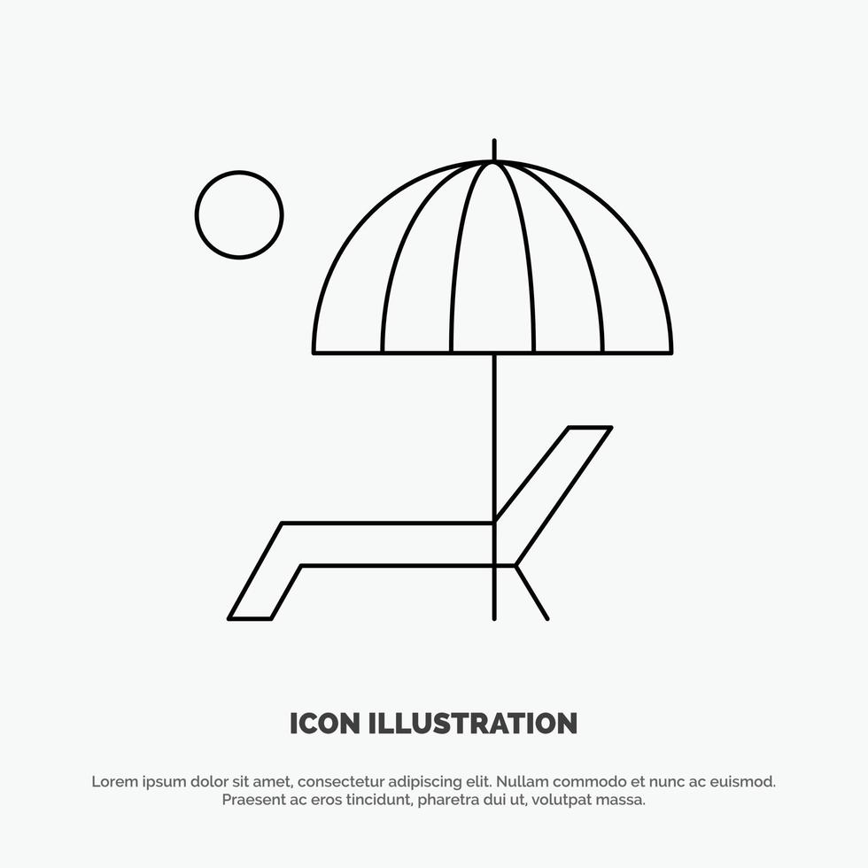 Beach Umbrella Bench Enjoy Summer Line Icon Vector