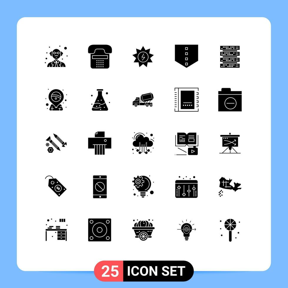 Universal Icon Symbols Group of 25 Modern Solid Glyphs of server rack energy computer protect Editable Vector Design Elements