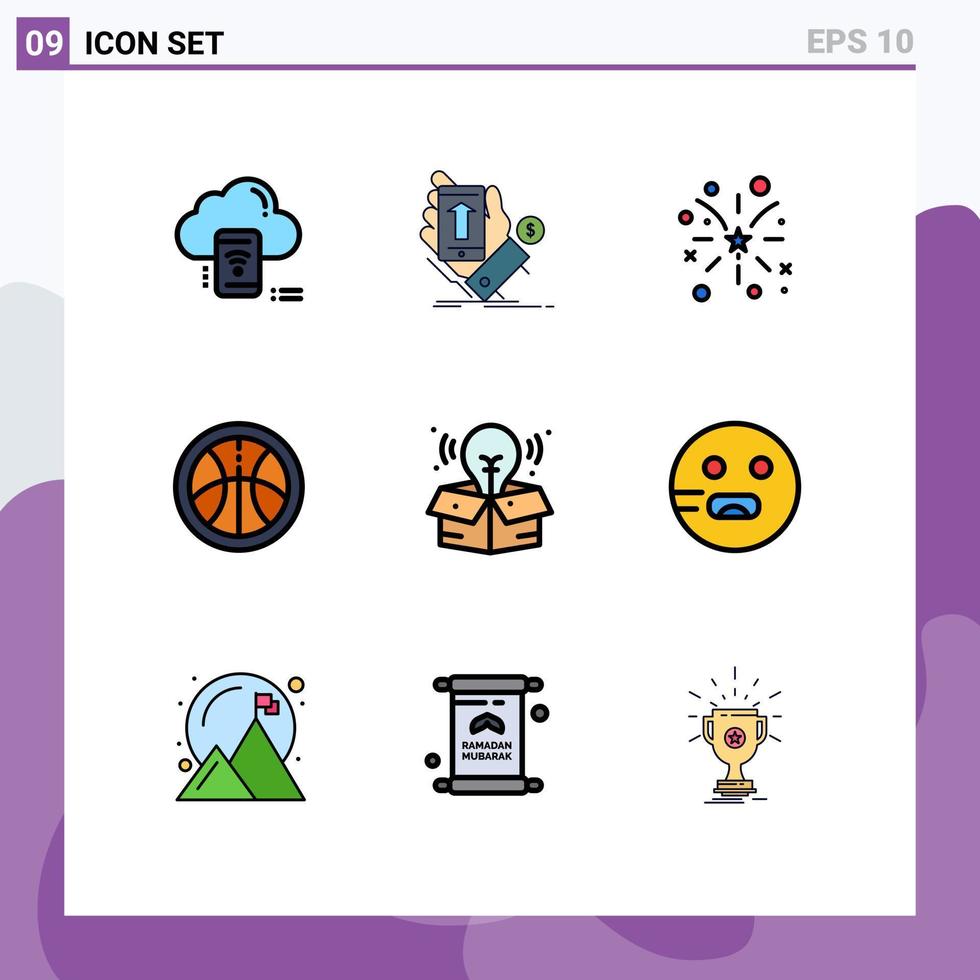 9 Universal Filledline Flat Colors Set for Web and Mobile Applications creative sports smartphone education american Editable Vector Design Elements