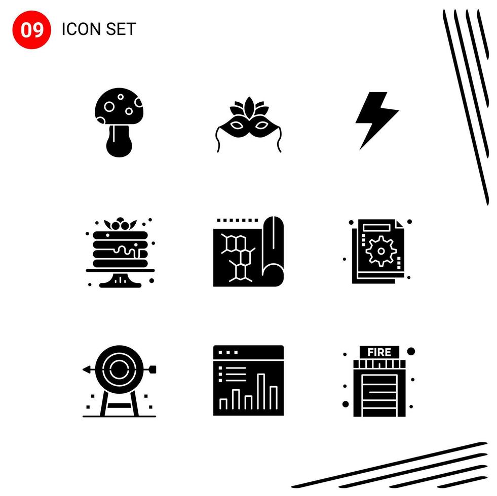 Collection of 9 Vector Icons in solid style Pixle Perfect Glyph Symbols for Web and Mobile Solid Icon Signs on White Background 9 Icons Creative Black Icon vector background