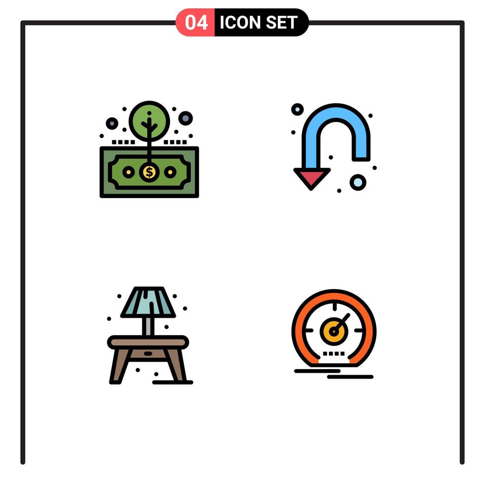 paquete de iconos de vector de stock de 4 signos y símbolos de línea para elementos de diseño de vector editables de signo de retorno de casa de activos