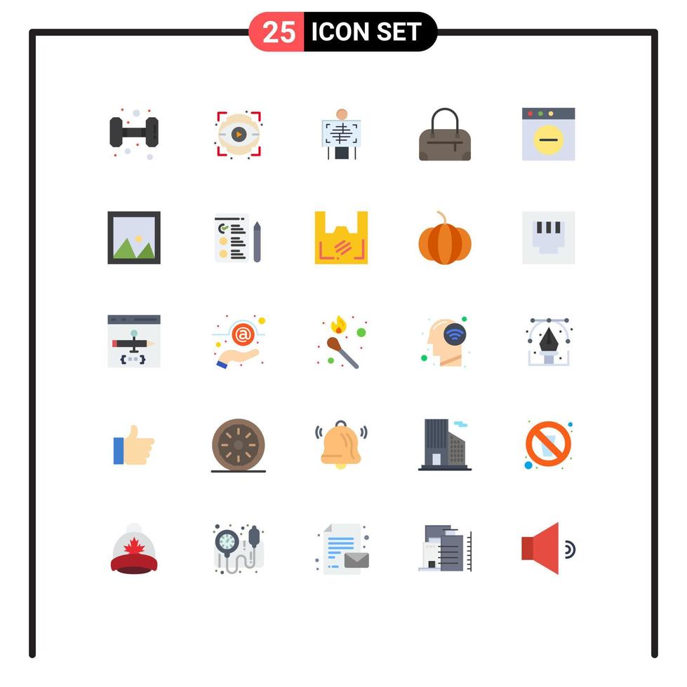 Mobile Interface Flat Color Set of 25 Pictograms of decor delete xray app bag Editable Vector Design Elements