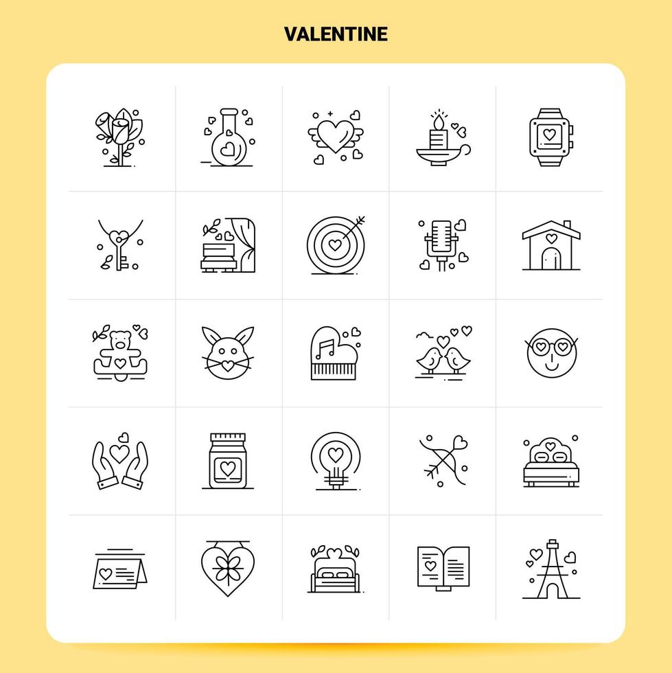 esquema 25 conjunto de iconos de San Valentín. conjunto de iconos negros de diseño de estilo de línea vectorial. paquete de pictogramas lineales. ilustración vectorial de diseño de ideas de negocios web y móviles. vector