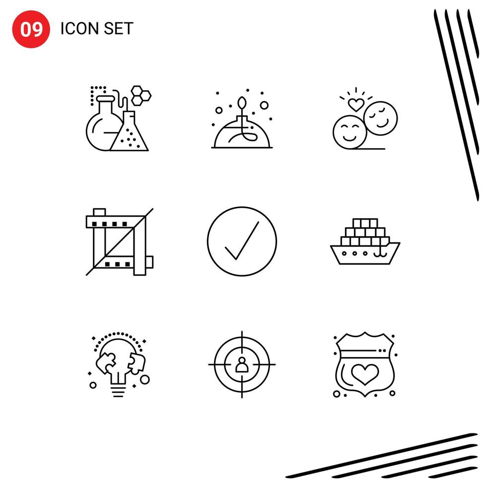 Pack of 9 Modern Outlines Signs and Symbols for Web Print Media such as success design science crop emoji Editable Vector Design Elements