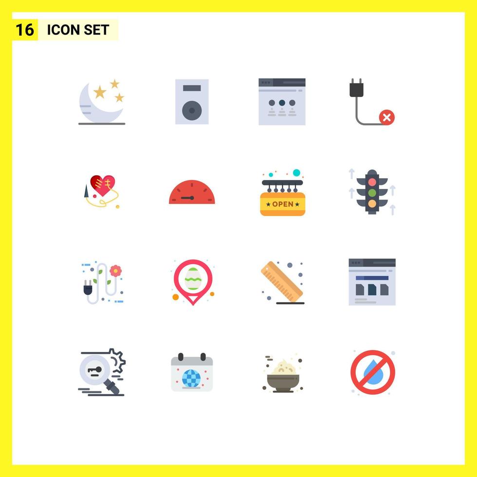 Group of 16 Modern Flat Colors Set for hardware devices turntable cord website Editable Pack of Creative Vector Design Elements