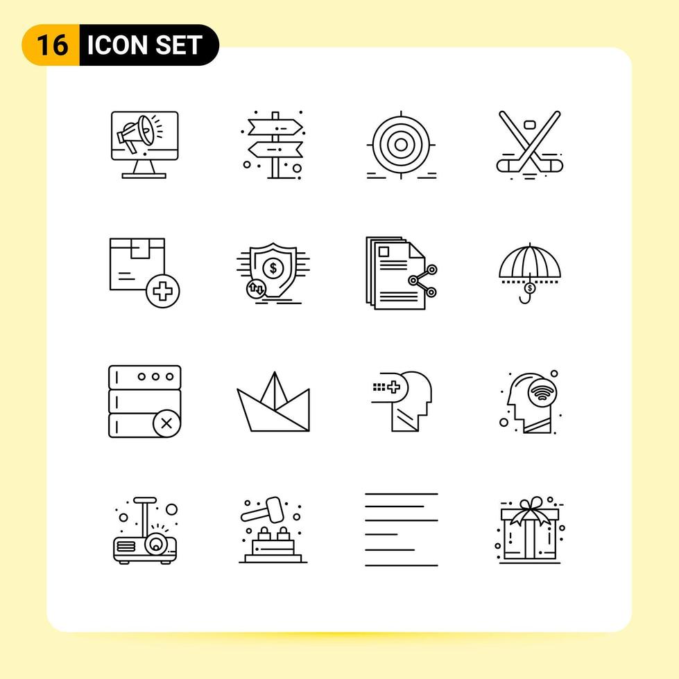 paquete de 16 signos y símbolos de contornos modernos para medios de impresión web, como elementos de diseño de vectores editables objetivo de juego de hockey olímpico