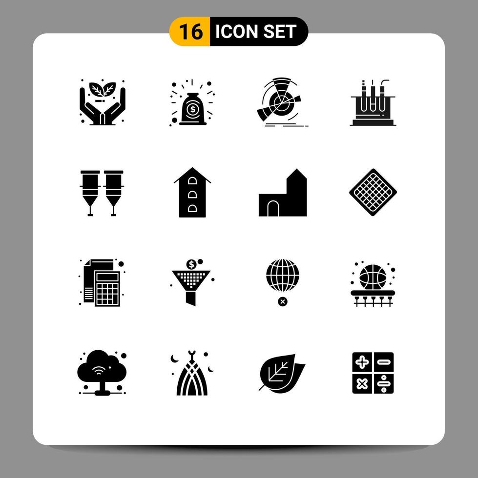 16 Universal Solid Glyph Signs Symbols of blood lab data test reference Editable Vector Design Elements