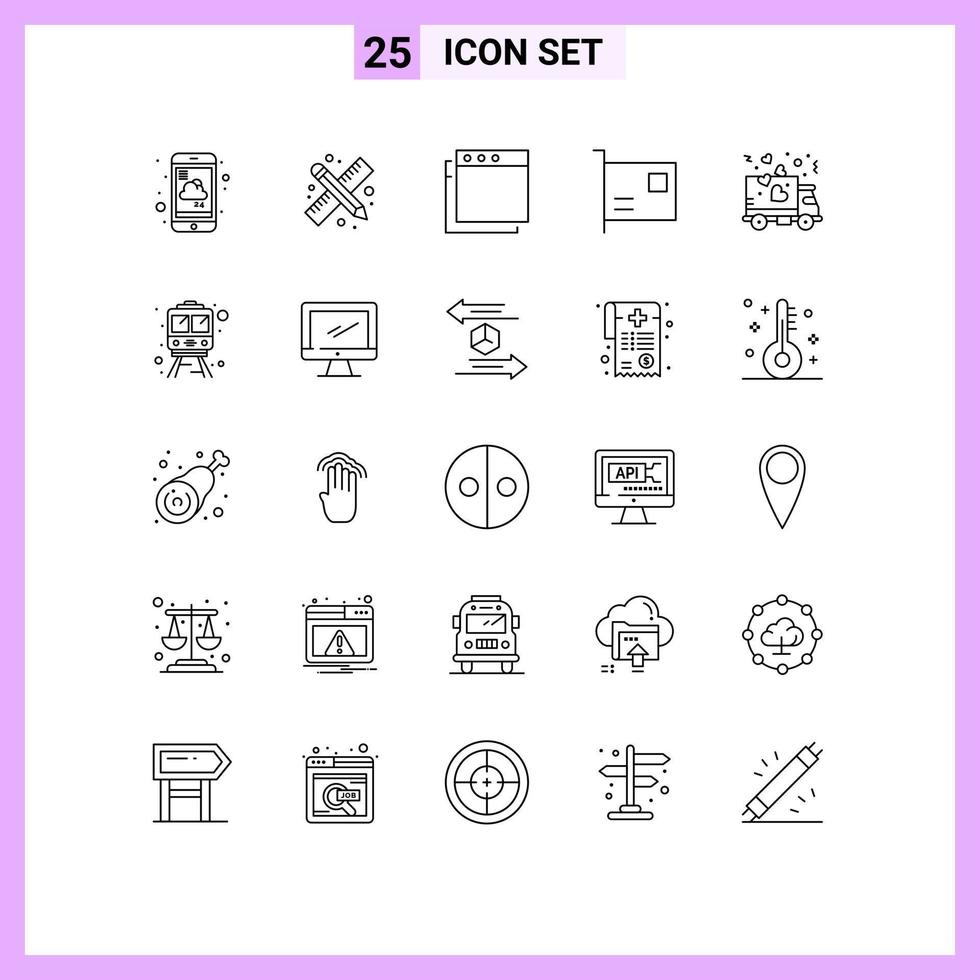 25 Universal Line Signs Symbols of love hardware work gadget computers Editable Vector Design Elements