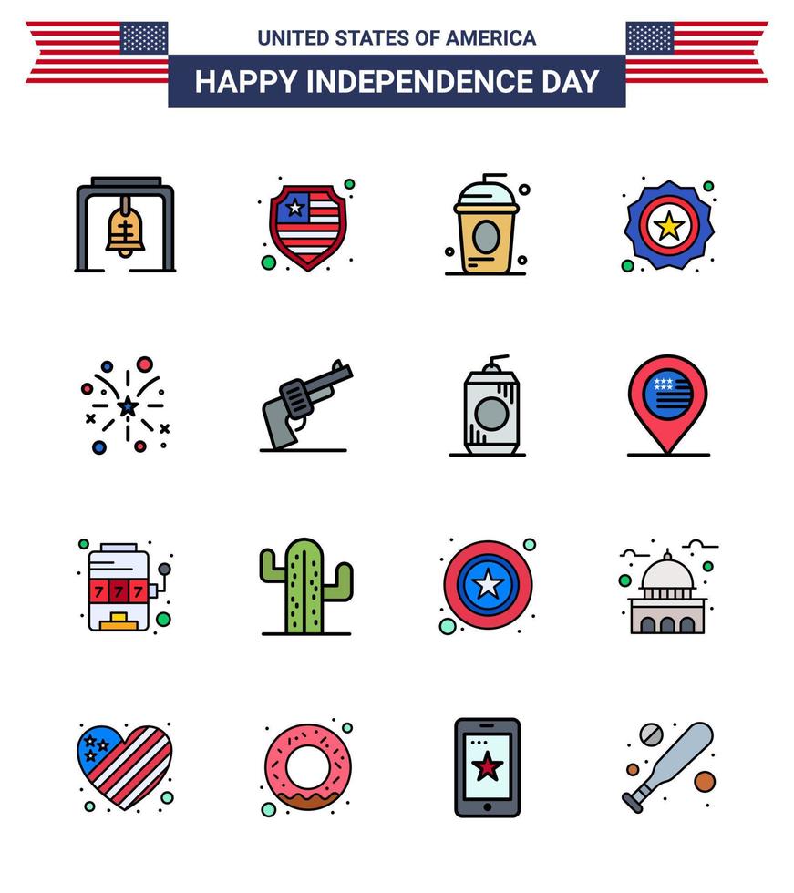 Stock Vector Icon Pack of American Day 16 Line Signs and Symbols for fire flag cole badge american Editable USA Day Vector Design Elements