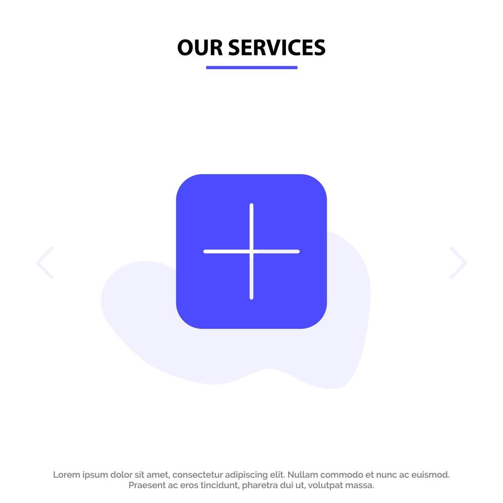 Our Services Instagram Plus Sets Upload Solid Glyph Icon Web card Template vector