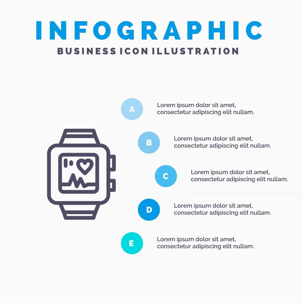 reloj de mano reloj amor corazón línea icono con 5 pasos presentación infografía fondo vector